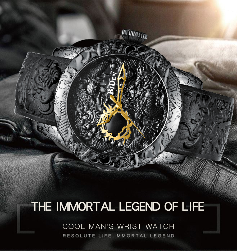 3D Printing Watch - الفاخرة الذهب التنين النحت ساعة الرجال